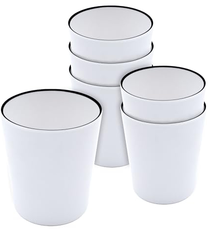 Spetebo Lot de 6 gobelets en mélamine Blanc avec Bord Noir - 400 ML - Gobelets en Plastique pour Camping et Pique-Nique - Vaisselle d'extérieur pour 4 Personnes - Passe au Lave-Vaisselle