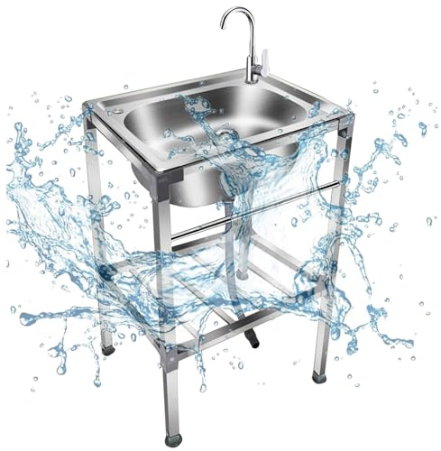Lavello in Acciaio Inox con Rubinetto Caldo e Freddo,lavatoio da Esterno,Lavabo da Appoggio a Vasca Singola,Lavello Portatile per Lavanderia,Cucina,Ristorante Commerciale (21×15×30 pollici)