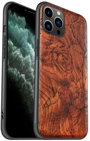 Carveit Coque en Bois pour iPhone 11 Pro Étui Protection Artistique Cover TPU Souple de téléphone Antichoc Compatible avec Apple 11 Pro Etui (Rosé-La Danse de la Vie et de la grâce)