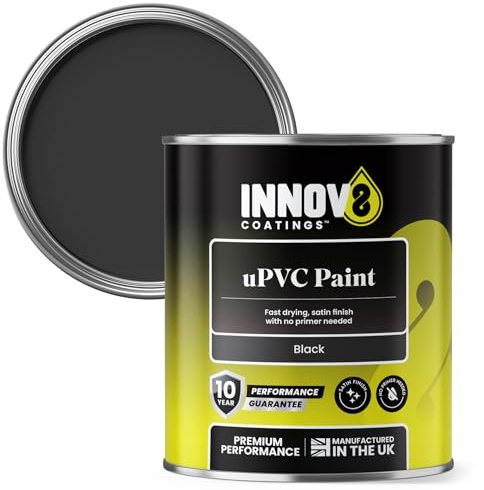 INNOV8 COATINGS UPVC Paint 750ml - Black - Satin Finish - No Primer Needed - Fast Drying - For Doors, Windows, Conservatories - Interior/Exterior - 10 Yr Durability - Pro Quality for Plastic & uPVC.