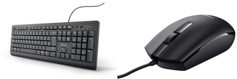 Trust Taro Wired Keyboard, Qwerty UK Layout, Quiet Keys, Full-Size Keyboard & Basi Computer Mouse with Optical Sensor, 3 Buttons, Wired Mouse for Left and Right Handed Users, 160 cm Cable