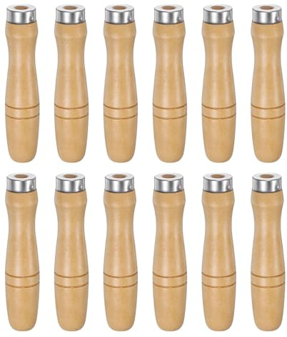 QUARKZMAN 12 Piezas de Mango de Lima de Madera de 4.72 Pulgadas con Agujero Redondo de 9.5 mm Mangos Ergonómicos con Collar Metálico para Limas de Metal de 14-18