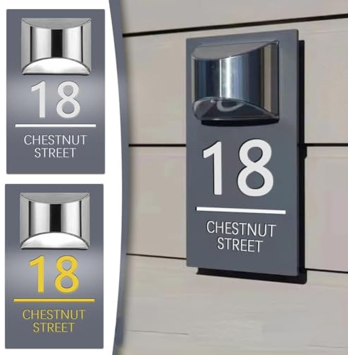 Personalisierbares Solar-Türschild, individuelle 3D-Lasergravur, Straßenname, Hausadressschild, personalisierbar, moderne Solar-Hausnummern, Schild (18 x 32 cm)