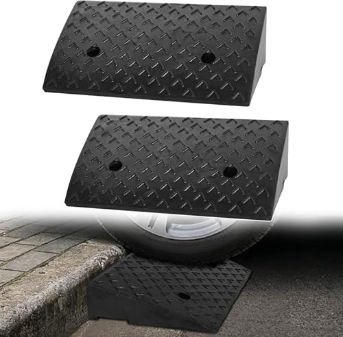 UISEBRT Auffahrrampe Kunststoff 2 Stück Bordsteinrampe Gummi Schwerlast Rampe bis 2.5 Tonnen Mobile Hebebühne 320mm Verladerampe für KFZ PKW Auto Motorrad - Schwarz