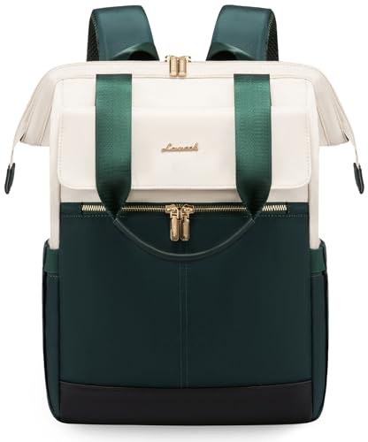 LOVEVOOK Rucksack Damen Grün, 15,6 Zoll Laptop Backpack, Tagesrucksäcke Handtasche 2 in 1, Arbeitstasche Women elegant, Lehrertasche Reiserucksack für Uni Büro Business, Beige-Grün