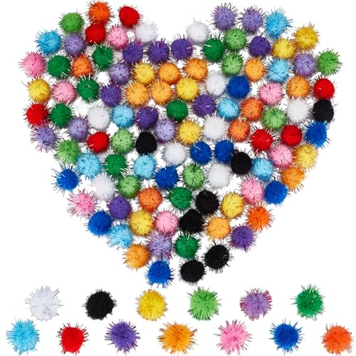 SUNNYCLUE 130 Stück Glitzer Pompons Lametta Pompon Großpackung Bunt 15mm Glitzernde Faserkugel Weiche Flauschige Dekoration Runde Flauschige Lametta Bälle Glitzer Pompons Für Heimwerker Kunsthandwerk
