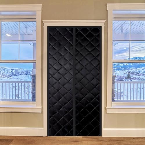 Rideau d'isolation magnétique, 110x195cm Rideau Aimant, Porte Magnétique Isolant Thermique, Auto Fermeture ruban adhésif Panneau, pour Porte De Balcon, Porte Coulissante(Noir)