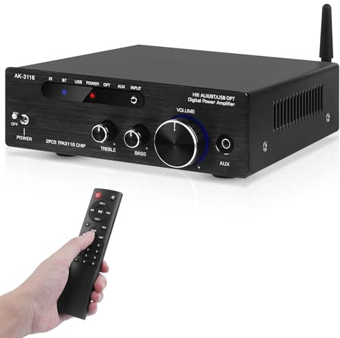 HiFi-Verstärker mit Bluetooth 5.0, AK-3116 Mini Stereo Audioverstärker 2.0-Kanal 100W x 2 Empfänger Digitaler Leistungsverstärker der Klasse D Mit Chip TPA3116, USB,AUX,BT-Eingang