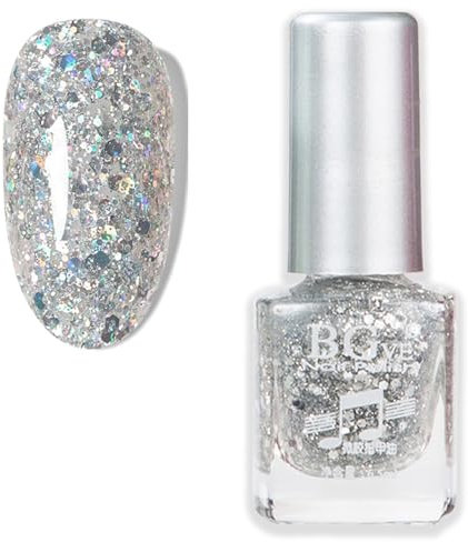 Silver Nail Polish, Glitter Nail Varnish, Quick Dry French Manicure Holographic Nail Glitter, Metallic Long Lasting Autumn No UV Needed Nail Polish Nail Art Manicure for Women DIY Home Nail Salon