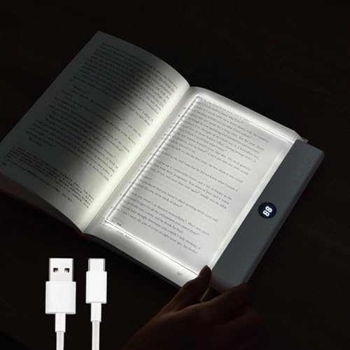 Justup Lightwedge-Buchlicht, LED 3-Farben Buchlampe Augenschutz Tragbares Platten-Buch-Leselampe, Wiederaufladbare Dimmen Timer Buch Lampe, Flache Leseleuchten für Bücher im Bett (Weiß)