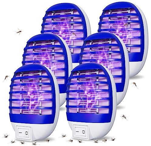 6 Pack Plug in Bug Zapper Indoor Flying Trap Indoor, Electronic Mosquito Zappers Gnat Zapper with LED Light for Patio, Bedroom, Kitchen