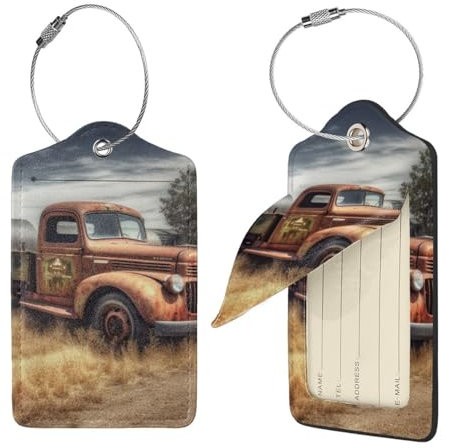 Old Truck Auto Gepäckanhänger für Koffer, 1 Kofferanhänger, Identifikatoren Reisetaschenanhänger für Gepäck-Reiseanhänger, Gepäckanhänger, Leder-Namens-ID-Etiketten und Metallschlaufe für Damen und