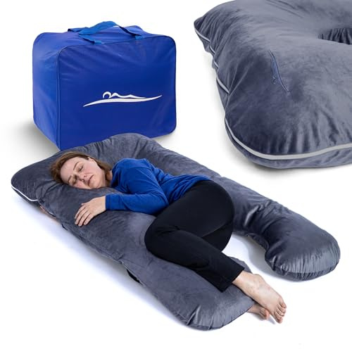 MKS Oreiller de grossesse avec housse | Oreiller de confort (100 x 150 cm) | Oreiller de couchage | Oreiller de grossesse en forme de U | Oreiller câlin ergonomique premium rafraîchissant
