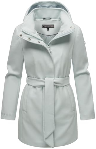 MARIKOO Damen langer Trenchcoat warme Übergangsjacke in Woll-Optik mit abnehmbarer Kapuze Katalinaa 16 XS-3XL