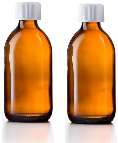 SterlingSquare Pill pots with Medicap Lids - Refillable, Reusable, Travel-Sized Child Safety Medicine Bottles, UV Protection, Ideal for Liquids, Tinctures & Medicine Storage 200ml – Pack of 2