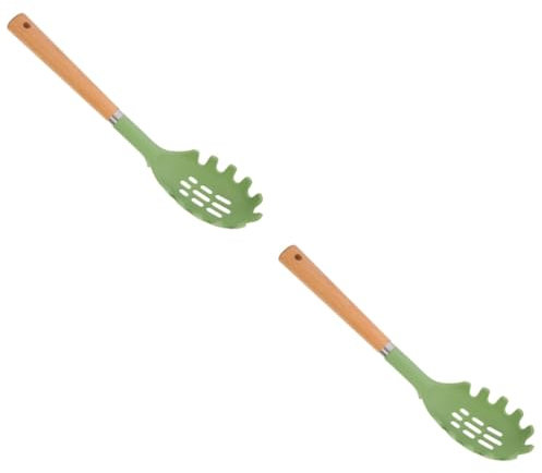 EQEQE Cucharas de Madera for cocinar, 2 cucharas de Silicona con Mango de Madera, Tenedor for Fideos, Espaguetis, Tenedor for cocinar Pasta, Tenedor ranurado for Pasta, colador de Pasta
