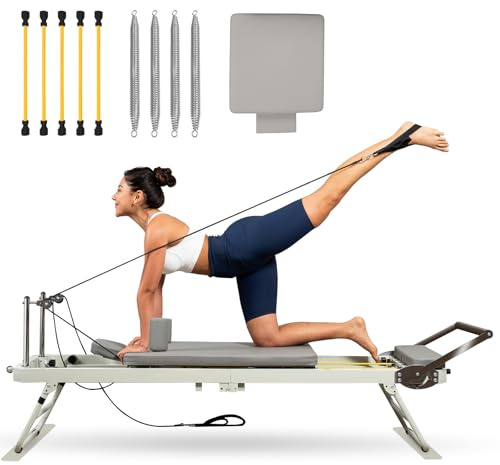 TODO 77.6 Pilates Reformer Machine, Foldable Pilates Equipment for Home-Yoga Exercise, Pilates Board up to 400 lbs Capacity, with Jump Board and Dual Resistance, 4 Springs and 5 Cords