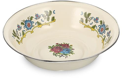 NOLITOY Ciotola Smaltata Multifunzione 30cm, Bacinella Vintage Per Zuppa e Impasti in Smalto Latte, Contenitore Per Conservare Lo Strutto e Lavaggio Frutta, Per Cucina e Uso Domestico