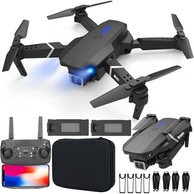 BEGINNER GPS Drone E88 Pro Foldable Mini Drone 1080P Pro Dual Camera, Live Video Drone RC Quadcopter Aircrafts, 2 Batteries 500mAh, Remote Controller, Carrying Case.