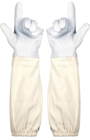 ERMWALR Ziegenleder-Imkerhandschuhe, stichfeste Imkerhandschuhe, | für Männer und Frauen geeignet, Imkerzubehör, Imkerhandschuhe mit belüfteten Manschetten (Weiß, XL)