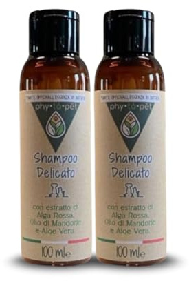 phy to pet | Shampoo Delicato Lenitivo per Cani e Gatti con Cute Sensibile - Azione Idratante e Detergente contro Irritazioni - Formulato con Aloe Vera ed Alga Rossa - Due Confezioni da 100 ml
