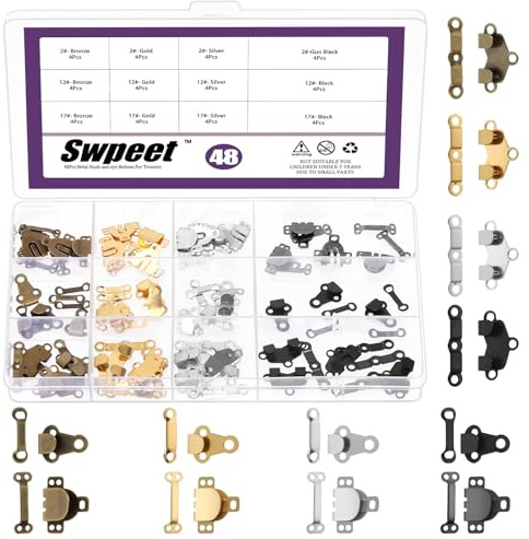 Swpeet 48Pcs 3 Sizes 4 Colors Sewing Hooks and Eyes Closure Kit, Hand Sewn Pants Hooks, Hook and Eye Sewing Clasp Snaps Fasteners, Hook and Bar Fastenings Latch for Trousers Skirt Bras DIY Craft