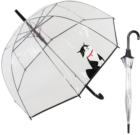Le Monde du Parapluie - Parapluie cloche transparent automatique - anti-vent coup-vent - 8 baleines en fibre de verre - solide - Petit chat