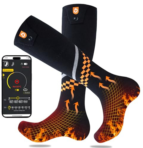 Heated Socks 6000mAh with APP Control Electric Thermal Socks Rechargeable Washable Warm Snowboard Sock Foot Warmer with 4 Heating Levels for Men Women Adult Winter Activities Outside Working Camping
