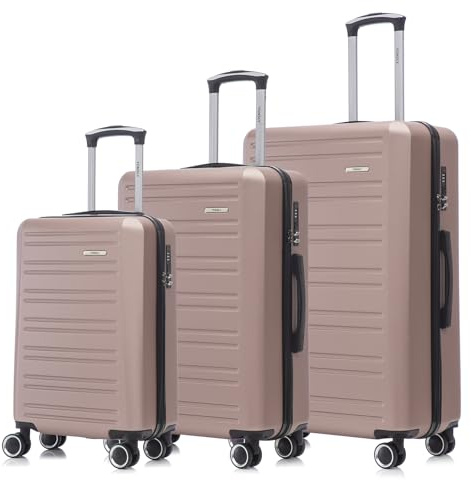 YONSLY Trolley Reisekoffer Set, Koffer Suitcase, Rollkoffer Handgepäck Kofferset, Gepäckset mit 4 Rollen 360°, Hartschalenreisekoffer, Zahlenschloss, Weicher Gummigriff (3er Set, M,L&XL, Roségold)