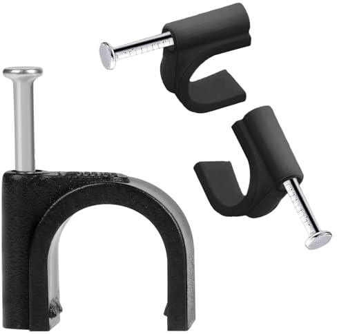 Bangbobi 700 STK Kabelschellen Nagelschellen, Runde Kabel Clips, Schwarz Kabelklemmen mit Nagel, Kabelhalter Kabelbefestigung Nagel für Ethernet Netzwerkkabel, 6mm