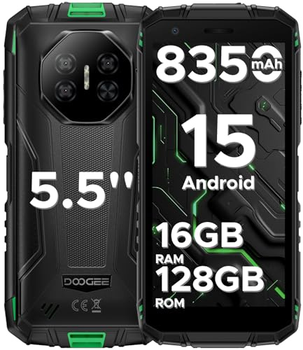 DOOGEE Fire 3 Pro Telephone Portable Incassable, Téléphone Incassable Android 15, 16Go+128Go/TF 2To, 5,5 HD+ Smartphone Incassable, 8350mAh/18W, UNISOC T7200 Octa-Core, Face ID/Finger ID/NFC, Vert