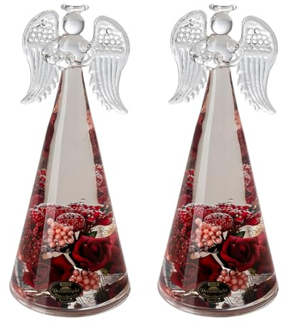 Dreamlight 2tlg Set Traumlicht Engel Figur Weihnachten Geschenk rote Rosen Beeren – Angel Dekofigur Weihnachtsengel rot Weihnachtsdeko Dekoengel Adventsdeko – Höhe 20 cm