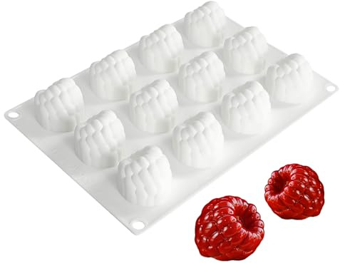 Mini Silicone Raspberry Mold, 15 Cavity Fruit Shape Candy Making Tray, White Food Grade Baking Molds for Chocolate, Jelly, Ice Cube, 9.2 x 6.3 x 1.2 inches