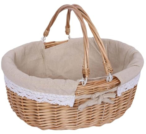 F Fityle Panier de Pique-Nique d'extérieur avec Couvercle et poignée, Panier de Rangement Rustique Fait à la Main pour Fruits de Plage, Kaki