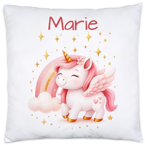 Kiddle-Design Einhorn Kissen Kinder Personalisiert mit Name - Kuschelkissen Geschenk mit Einhorn-Motiv als Geschenkidee für Jungs & Mädchen