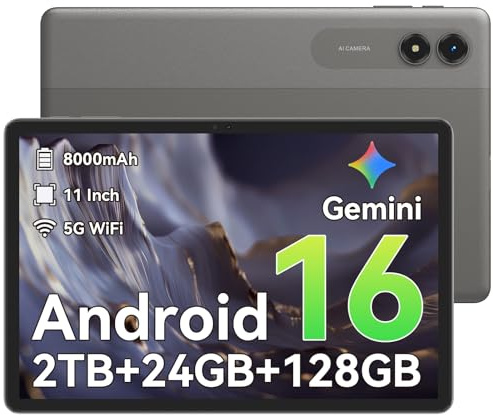 TABWEE T50 Tableta 11 Pulgadas con Android 16-24 GB RAM, 128 GB ROM (Ampliable a 2 TB) | Batería 8000 mAh | Pantalla 90 Hz | Cámara 13 MP+8 MP, WiFi 5G, GPS