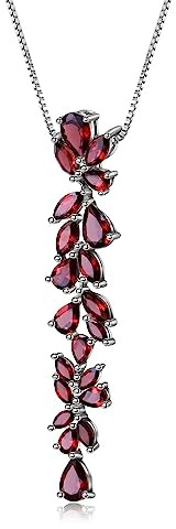 HLTYGWX 925 sterling sliver leaves hänge halsband 14.65ct naturlig röd granat för kvinnor bröllopssmycken