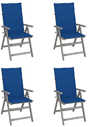 Mimdixy Balkonstuhl Gartenlounge Outdoor, Hochlehner Verstellbar 4 STK. mit Auflagen Massivholz Akazie Gartenlounge Set für Garten, Wohnzimmer, Hof, Terrasse und Balkon