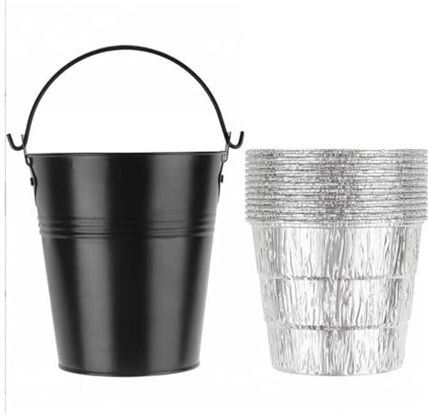 Grilldroppsfetthink, fettuppsamlare av aluminiumlegering med 12 foder av aluminiumfolie Svart hink droppbricka Grilltillbehör för utomhusbruk
