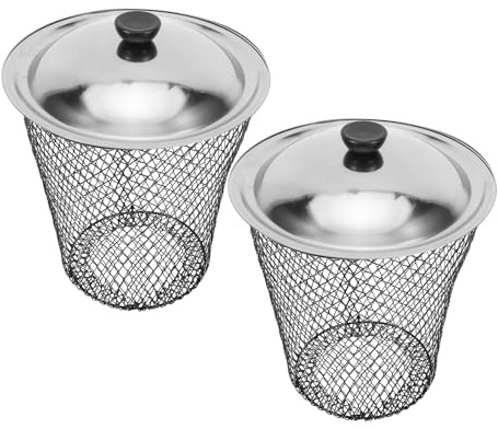 Kisangel Lot de 2 Poubelles Métalliques avec Couvercle Composteur Sol Compact Cuisine et Jardin, Bac à Compost Extérieur Résistant pour Terrasse et Déchets Domestiques