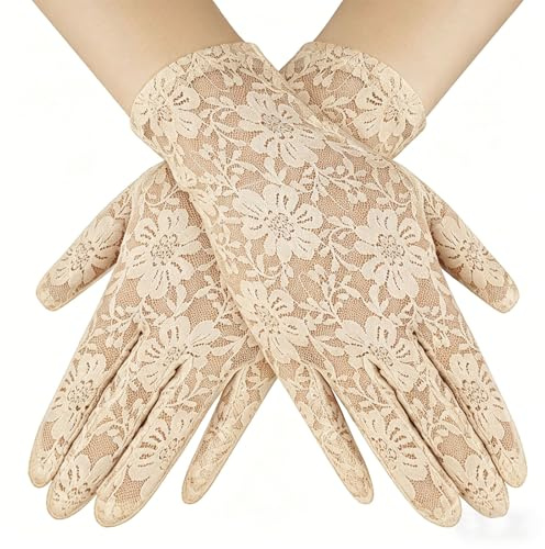 Andiker Kurz Spitzenhandschuhe Damen, Vintage-Opernhandschuhe, zartgestrickte Etikette Bride-Handschuhe für Hochzeit, Teeparty, Abendparty, Kostümzubehör