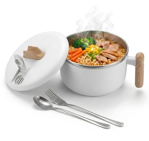 Ecloom 1200ml Ramen Bowl Set, Stainless Steel Noodle Bowl with Strainer Lid | Insulated Bowl With Spoon And Fork, Dishwasher Safe For Instant Noodles, Soup, Pasta And Udon At Home, Office Or Travel