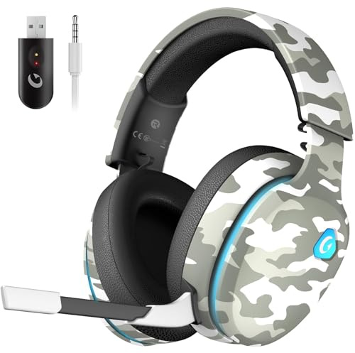 Gvyugke Gaming Headset kabellos für PS5, PC, Switch – 2,4 GHz + Bluetooth 5.4, Surround Sound, Noise Cancelling Mikrofon, 20 ms Low Latency, 50 mm Treiber, 40H Akku | Kabelloser Kopfhörer mit Abnehmbarem Noise-Cancelling Mikrofon, Surround Sound, Latenz≤20 ms,3,5 mm Jack für Wired Headset