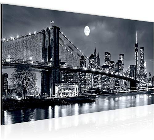 Runa Art Wandbild New York City 1 Teilig 100 x 40 cm Modern Bild auf Vlies Leinwand Skyline Wohnzimmer Büro Schwarz weiss 606712a