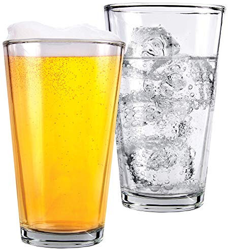 Kitchen Lux Pint Beer Glasses Set of 2 – 16 oz Tall Clear Drinking Glasses and All Purpose Tumblers – Heavy Base Cocktail, Water, Juice Glass – Pub Style Design For Home Dining, Bars, and Parties