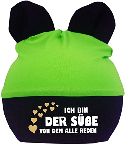 Kleiner Fratz Baby Ohren Mütze Multicolor (Farbe Lime-Navy) (Gr. 1 (0-74) Ich Bin der Süße von dem alle reden