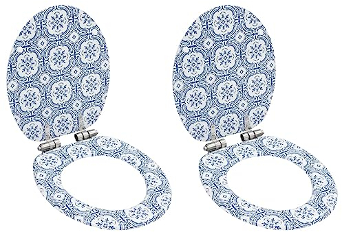 vidaXL 2x Toilettensitz mit Soft Close Deckel Porzellan-Design WC Sitz Brille Toilettendeckel Deckel Klodeckel Klobrille Toilettenbrille Klositz MDF