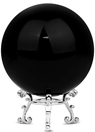 MerryNine 80mm/3.15 Photograph K9 Crystal Ball with Stylish Metallic Stand and Microfiber Pouch, Decorative and Photography Accessory (Black)