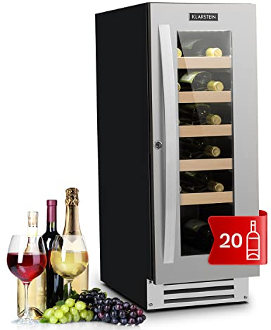 Klarstein Weinkühlschrank, 1 Zonen Getränkekühlschrank, Kleiner Einbau-Weinschrank Schmal, 50L Wein-Kühlschrank mit Glastür, Indoor/Outdoor Flaschenkühlschrank, Wine Fridge 5-20°C, 20 Flaschen