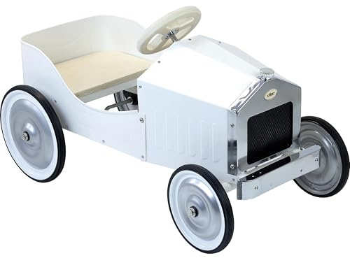 Vilac Vintage Large Ride-On Pedal Car, Decorative Toy, Durable Metal Body, Stable Quiet Large Rubber Wheels, Natural Wood Dashboard, Psychomotor and Balance Development, Ivory, 81 x 44 x 46 cm, 3 Yrs+